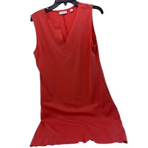 New York & Company Womens Coral Orange Cotton Sleeveless V-Neck Shift Dress M